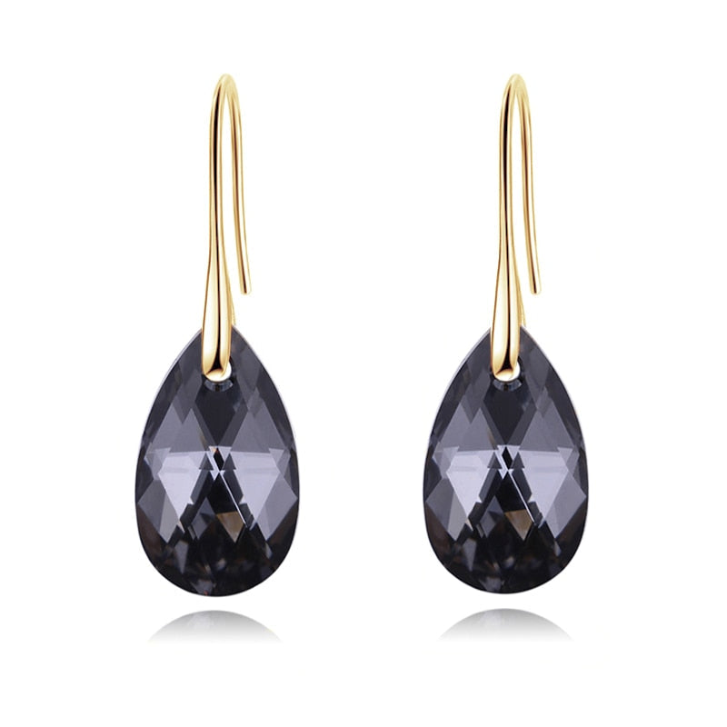 Pendientes colgantes de lágrima para mujer, bañados en plata de ley, con cristal brillante