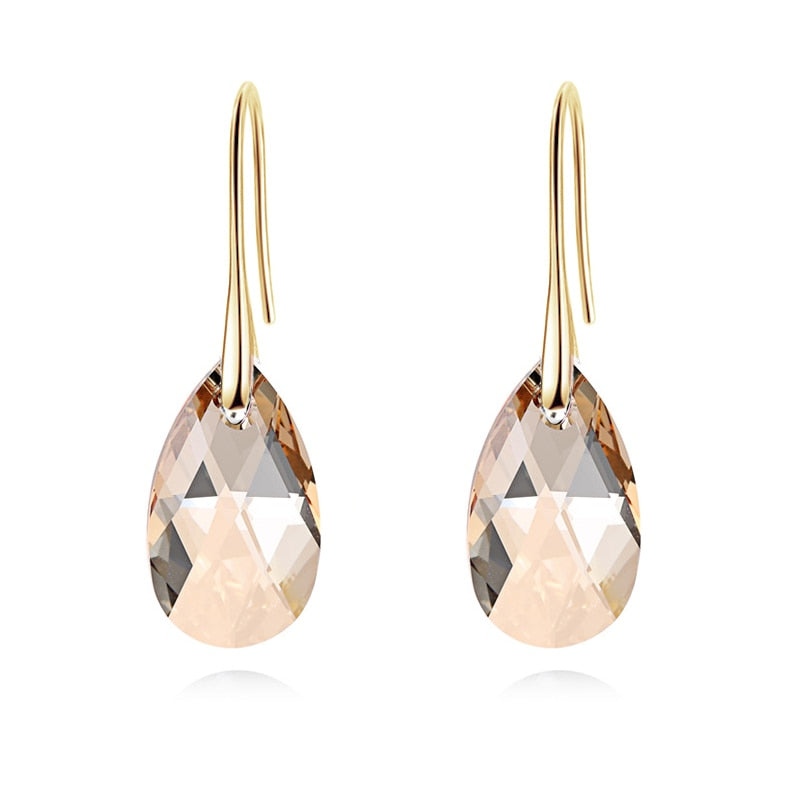 Pendientes colgantes de lágrima para mujer, bañados en plata de ley, con cristal brillante