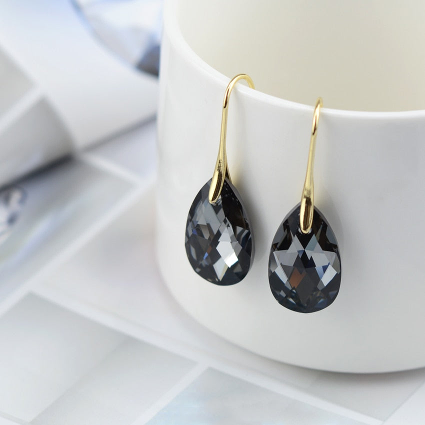 Pendientes colgantes de lágrima para mujer, bañados en plata de ley, con cristal brillante