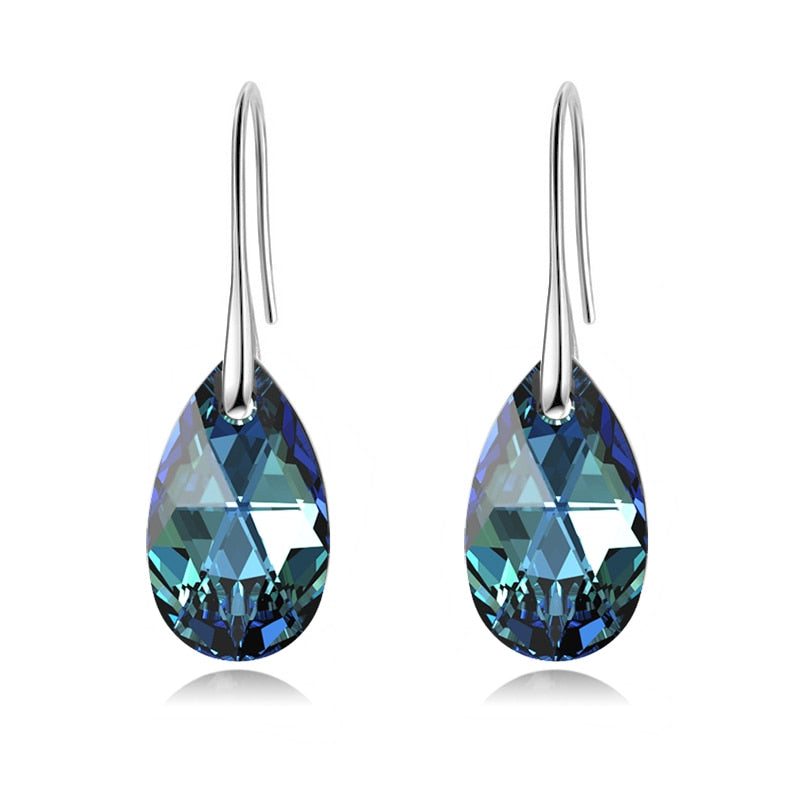Pendientes colgantes de lágrima para mujer, bañados en plata de ley, con cristal brillante
