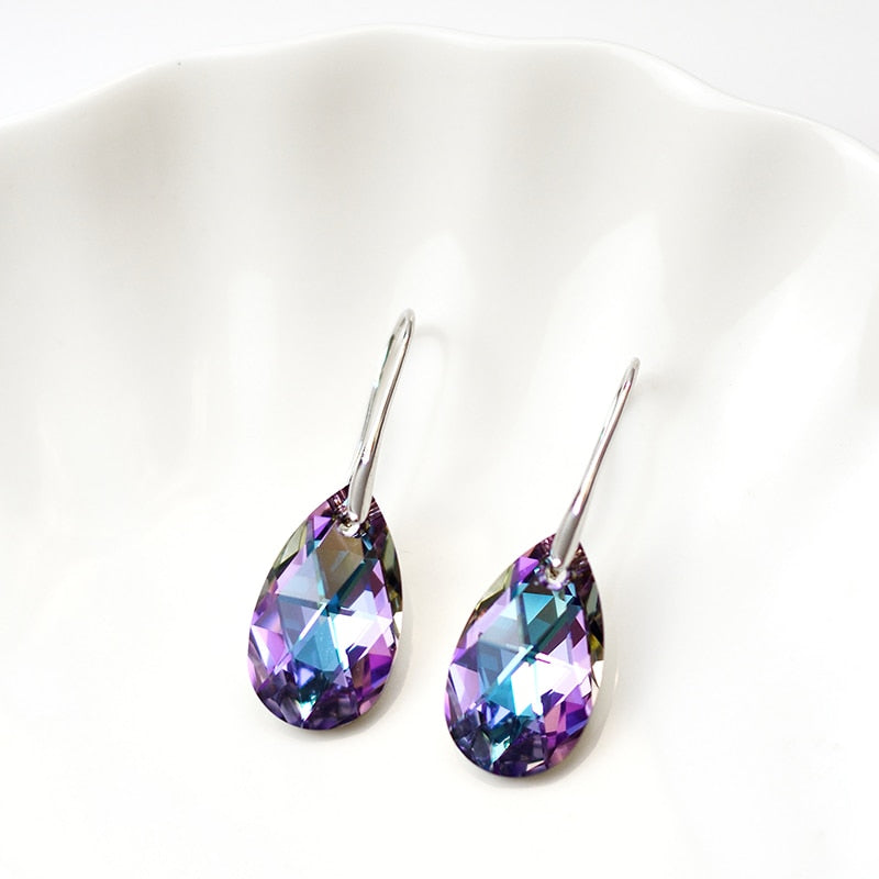 Pendientes colgantes de lágrima para mujer, bañados en plata de ley, con cristal brillante