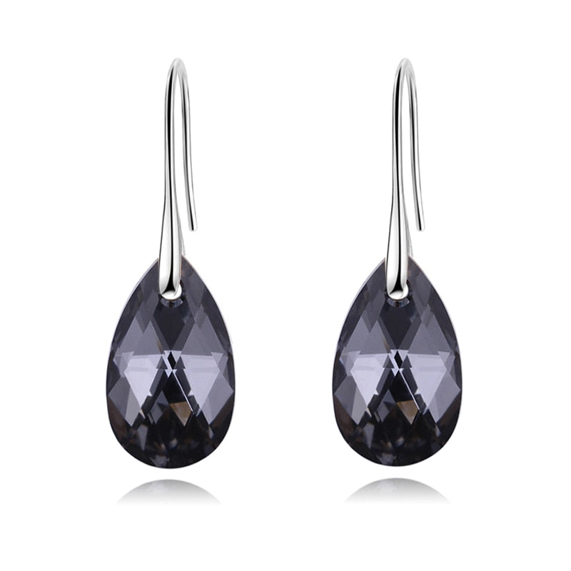 Pendientes colgantes de lágrima para mujer, bañados en plata de ley, con cristal brillante