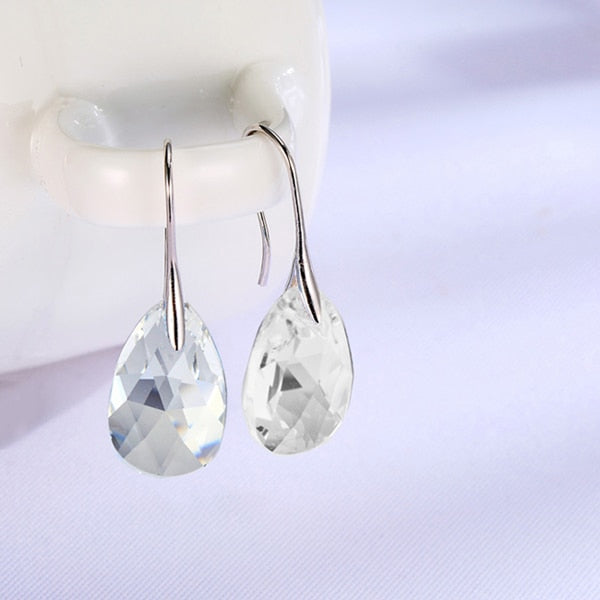 Pendientes colgantes de lágrima para mujer, bañados en plata de ley, con cristal brillante