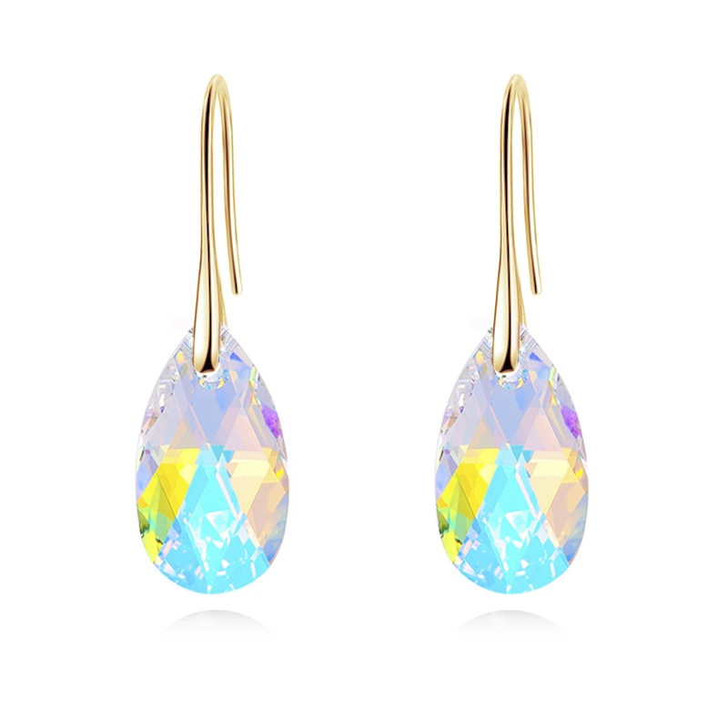 Pendientes colgantes de lágrima para mujer, bañados en plata de ley, con cristal brillante