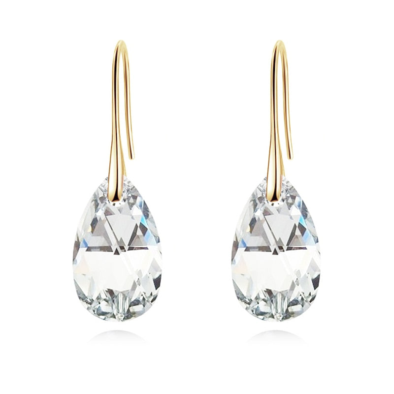 Pendientes colgantes de lágrima para mujer, bañados en plata de ley, con cristal brillante
