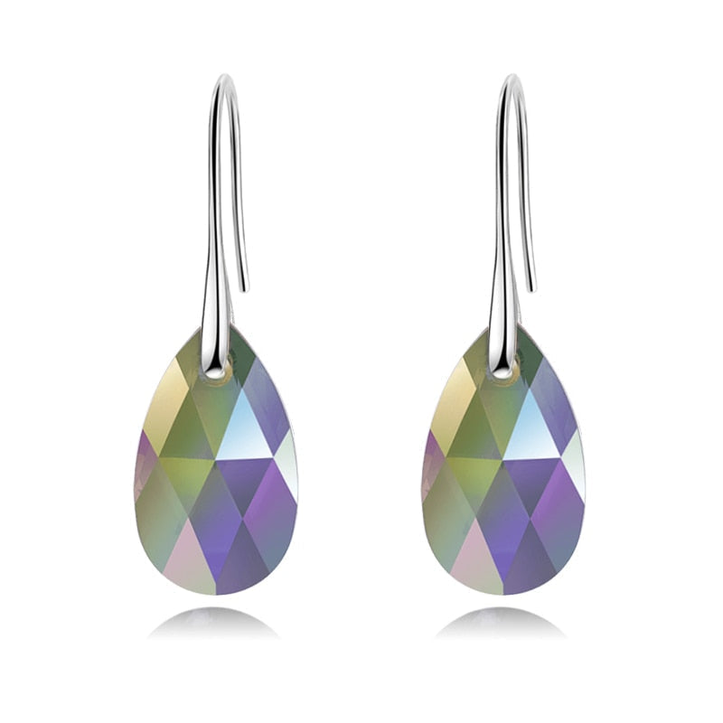 Pendientes colgantes de lágrima para mujer, bañados en plata de ley, con cristal brillante