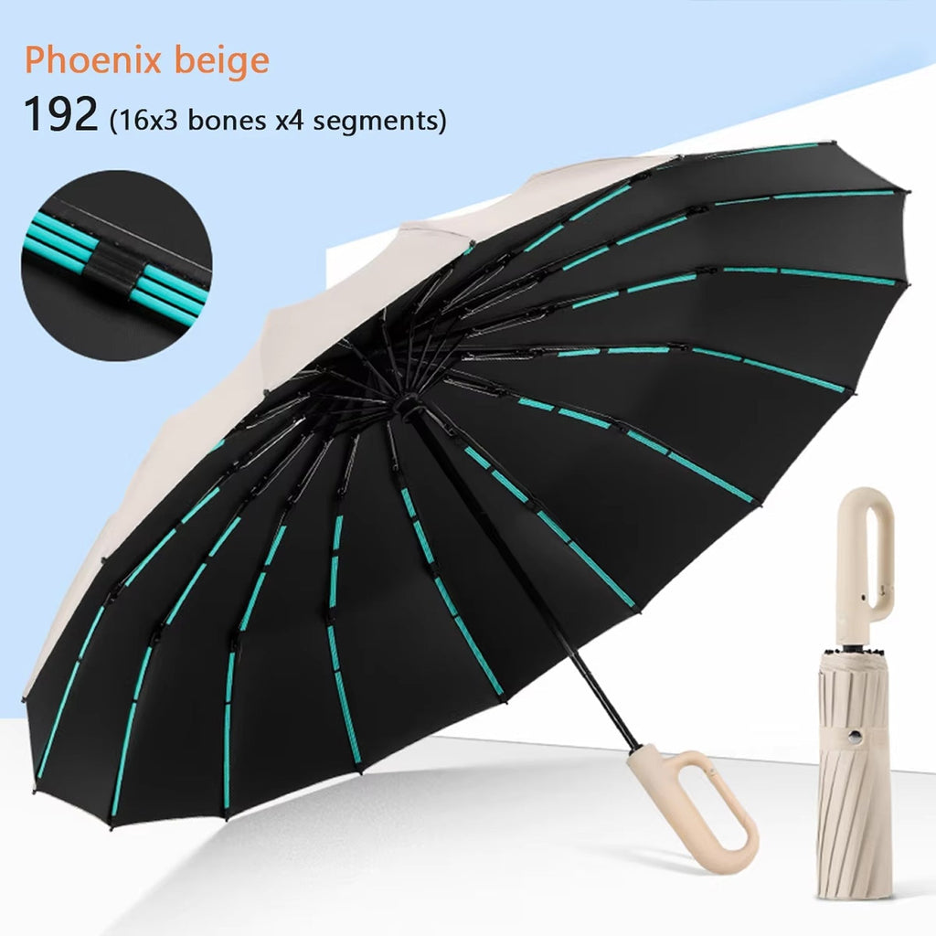 Robuuste, windbestendige paraplu met automatische opening en een doek van 47 inch – versterkte bescherming tegen storm, met één druk op de knop te openen, compact op te vouwen tot 15 inch voor