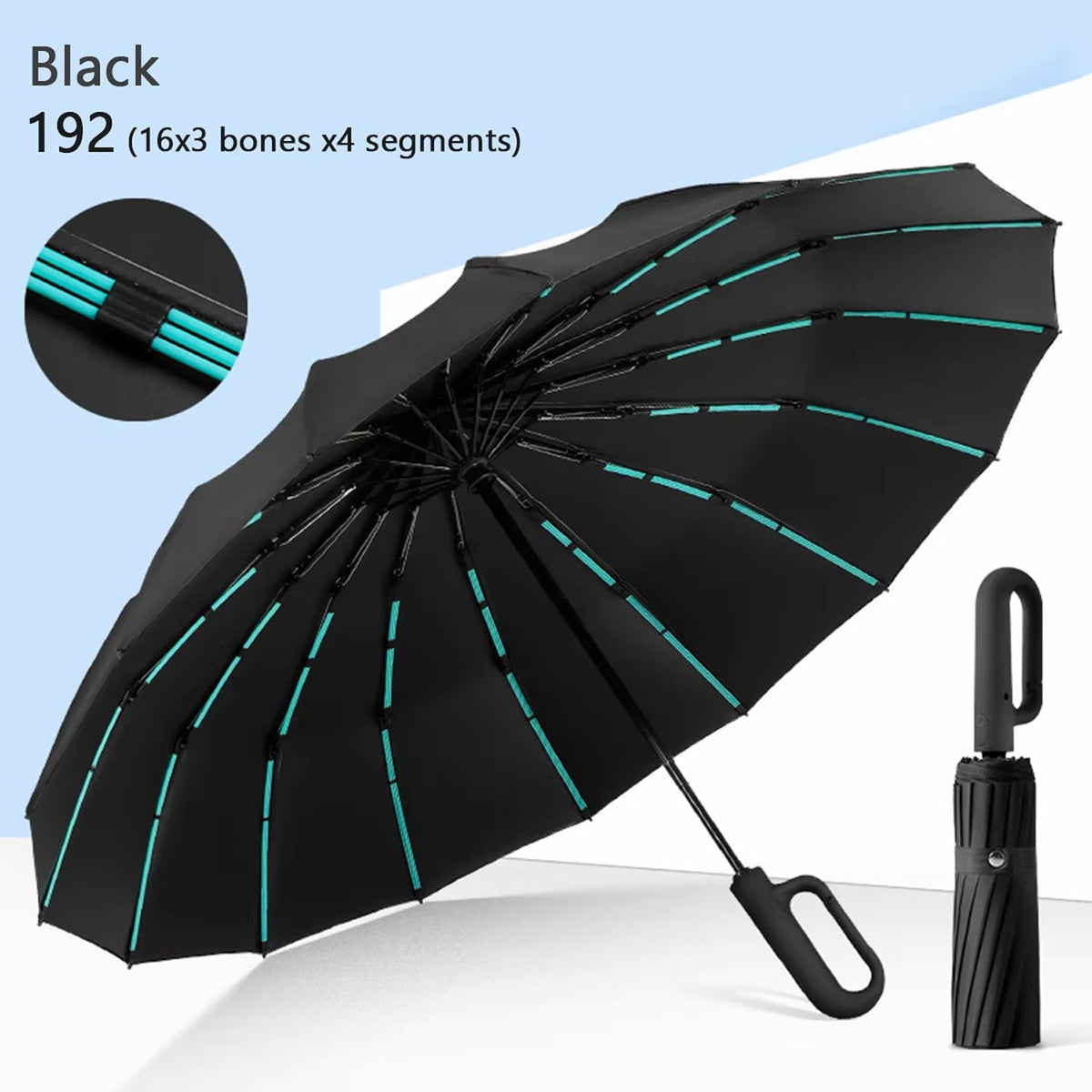 Robuuste, windbestendige paraplu met automatische opening en een doek van 47 inch – versterkte bescherming tegen storm, met één druk op de knop te openen, compact op te vouwen tot 15 inch voor