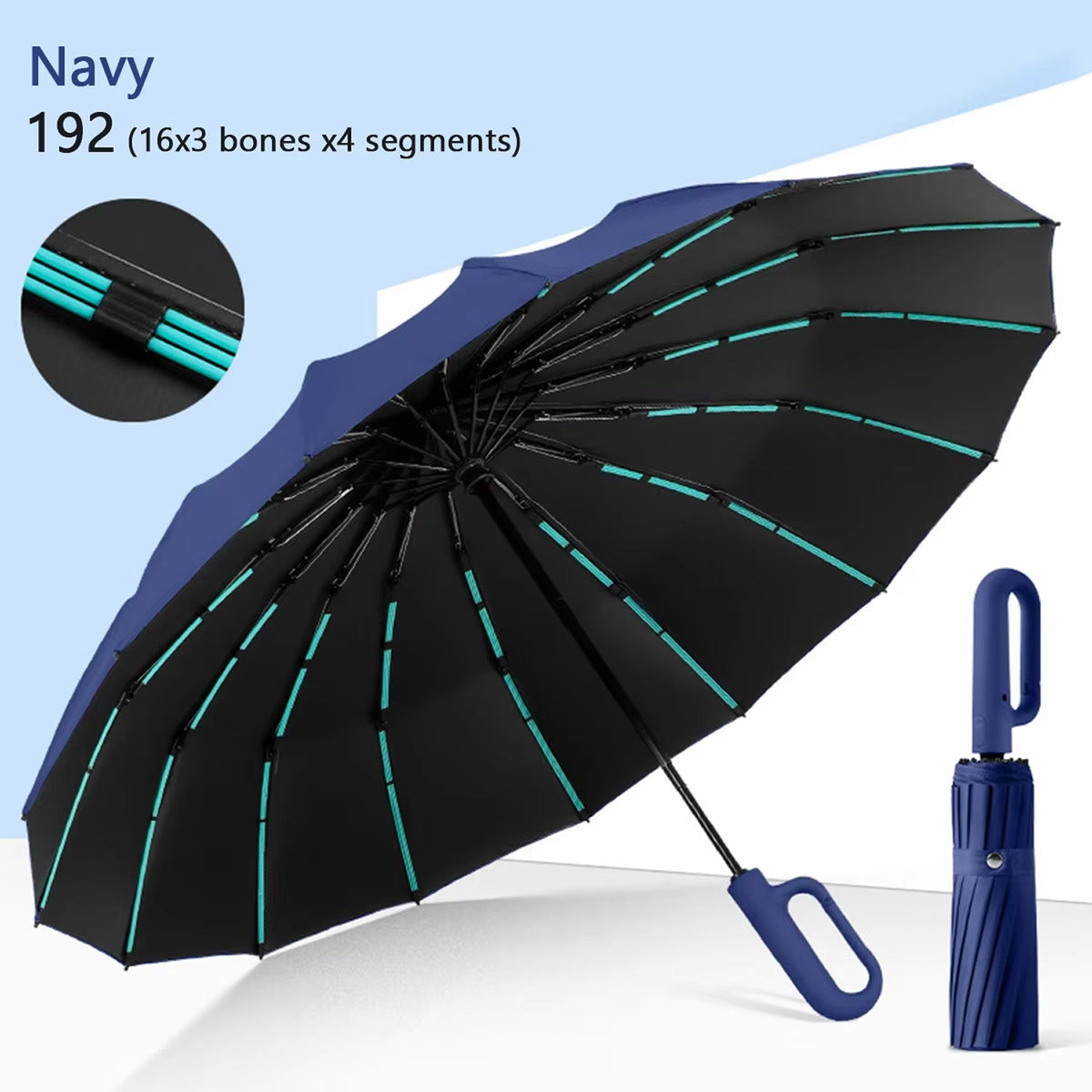 Robuuste, windbestendige paraplu met automatische opening en een doek van 47 inch – versterkte bescherming tegen storm, met één druk op de knop te openen, compact op te vouwen tot 15 inch voor