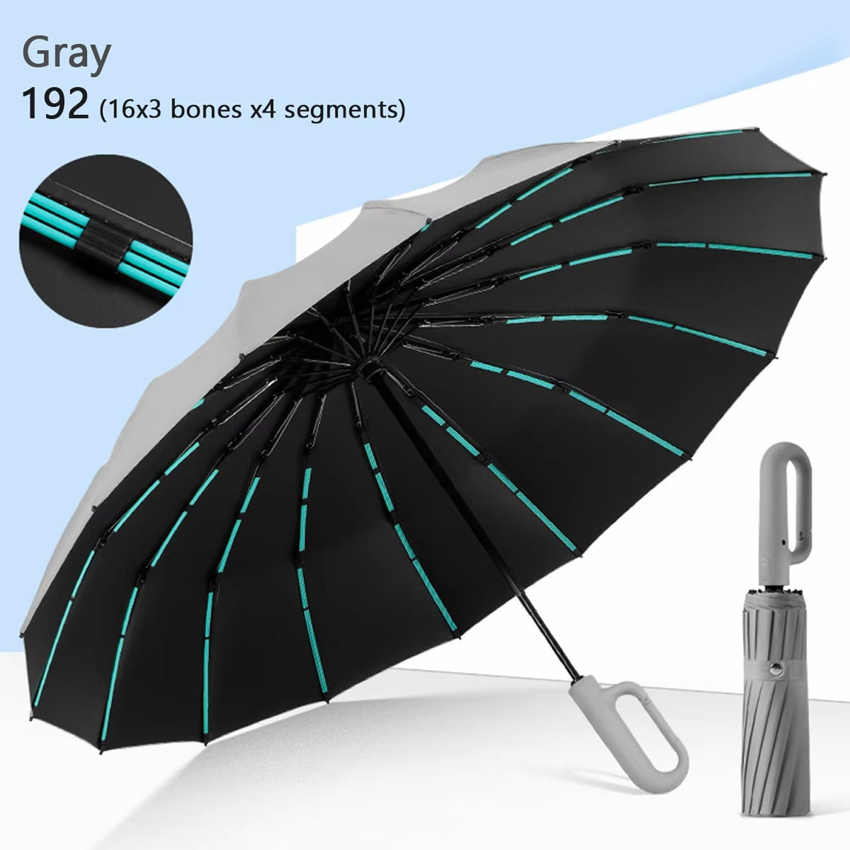 Robuuste, windbestendige paraplu met automatische opening en een doek van 47 inch – versterkte bescherming tegen storm, met één druk op de knop te openen, compact op te vouwen tot 15 inch voor
