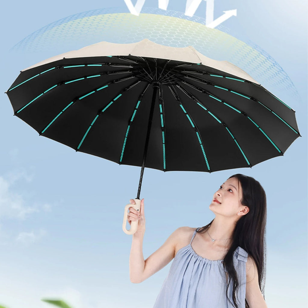 Robuuste, windbestendige paraplu met automatische opening en een doek van 47 inch – versterkte bescherming tegen storm, met één druk op de knop te openen, compact op te vouwen tot 15 inch voor