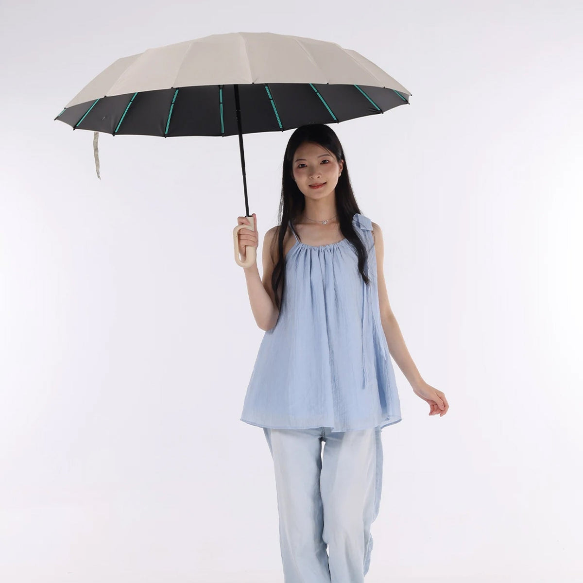Robuuste, windbestendige paraplu met automatische opening en een doek van 47 inch – versterkte bescherming tegen storm, met één druk op de knop te openen, compact op te vouwen tot 15 inch voor