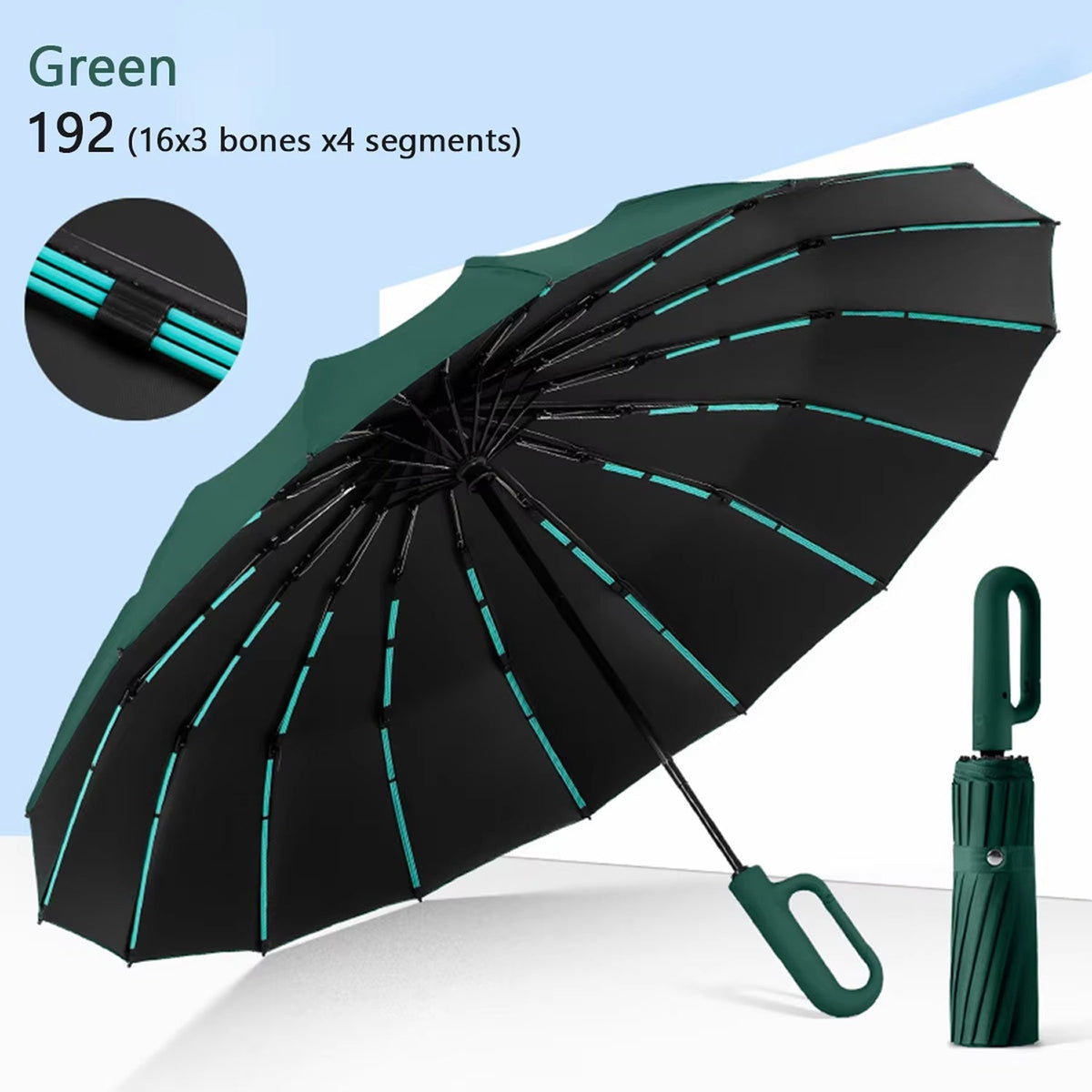 Robuuste, windbestendige paraplu met automatische opening en een doek van 47 inch – versterkte bescherming tegen storm, met één druk op de knop te openen, compact op te vouwen tot 15 inch voor