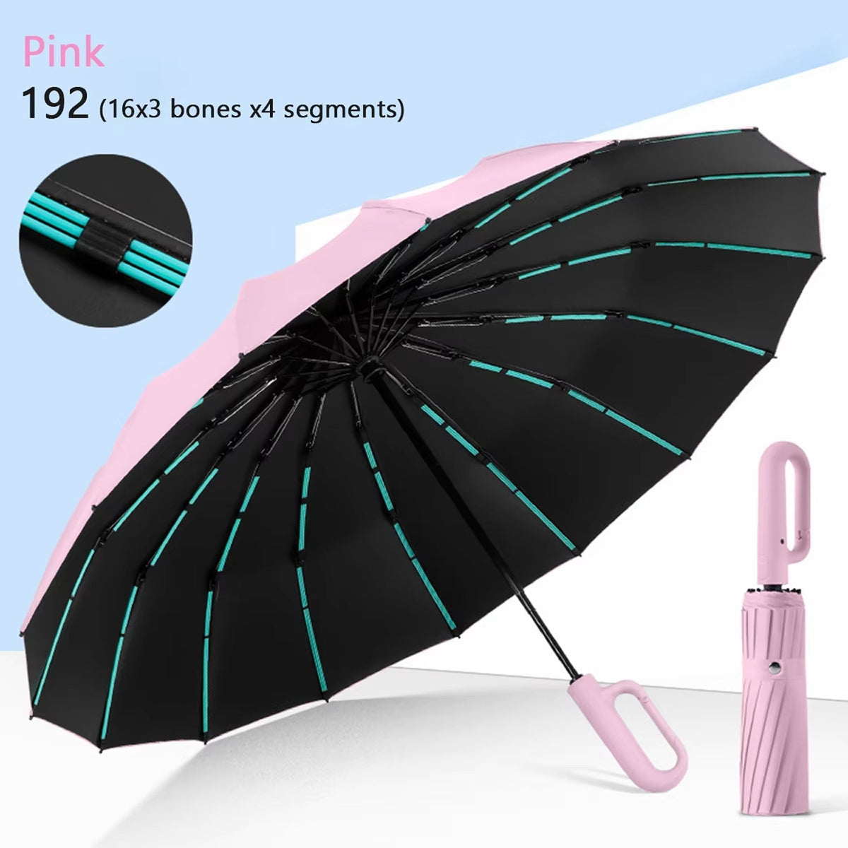 Robuuste, windbestendige paraplu met automatische opening en een doek van 47 inch – versterkte bescherming tegen storm, met één druk op de knop te openen, compact op te vouwen tot 15 inch voor