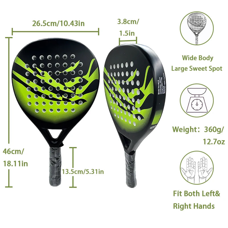 Hiilikuituinen padelmaila – kevyt 12.9 oz, EVA-vaahtoydin ja ergonominen kahva uusille pelaajille