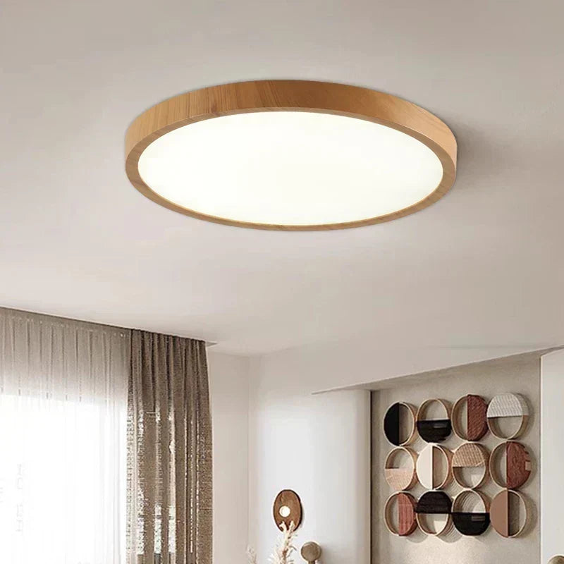 Pyöreä puunsyykuvioinen LED-kattovalaisin - ohut 1-Inch-profiili, kolmivaiheinen himmennys