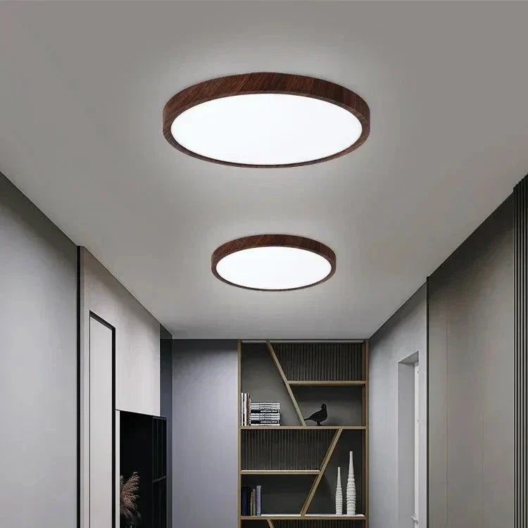 Pyöreä puunsyykuvioinen LED-kattovalaisin - ohut 1-Inch-profiili, kolmivaiheinen himmennys