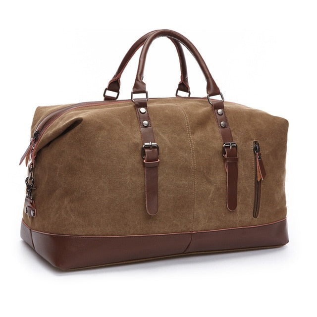 Canvas & Leather Weekender Duffel Bag — Padded Straps