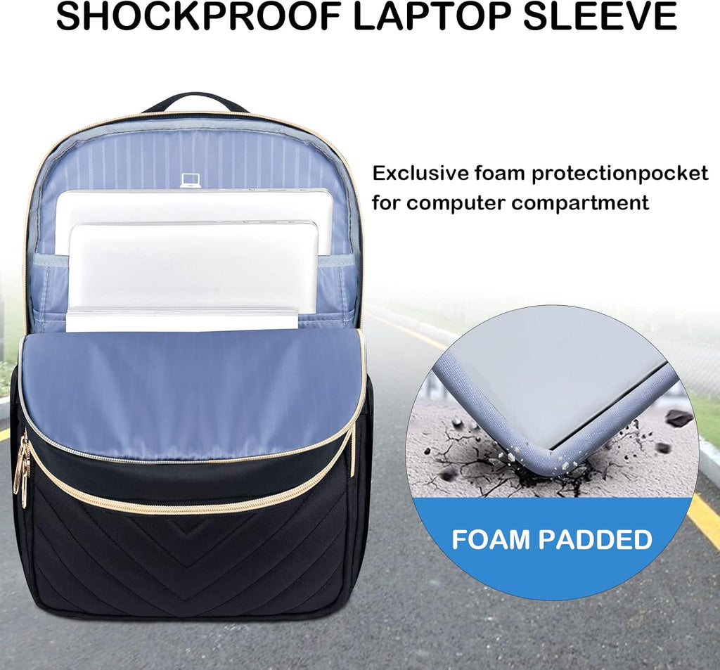 Rucsac căptușit pentru laptop de 15.6 inch, pentru femei — rezistent la apă, cu port USB