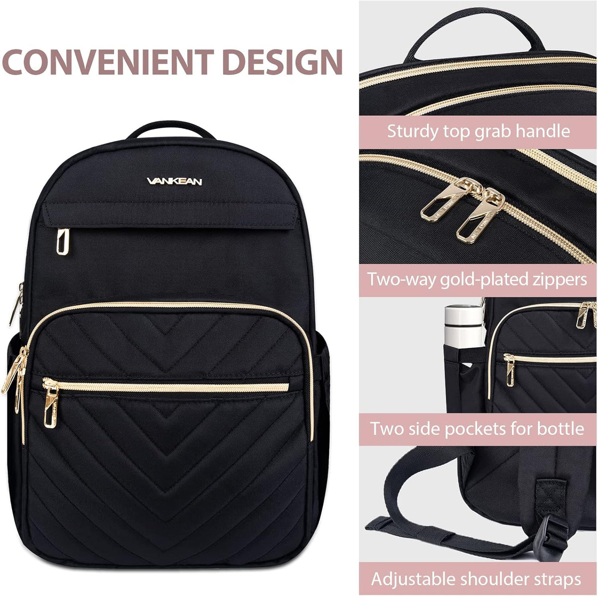 Rucsac căptușit pentru laptop de 15.6 inch, pentru femei — rezistent la apă, cu port USB