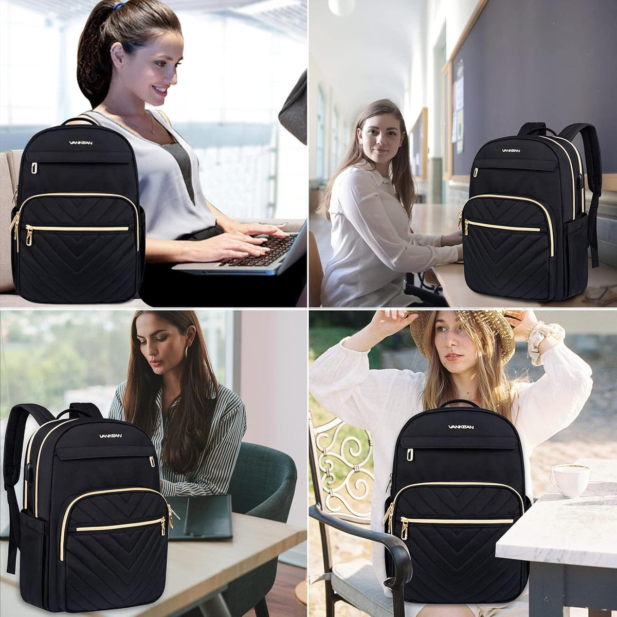 Rucsac căptușit pentru laptop de 15.6 inch, pentru femei — rezistent la apă, cu port USB