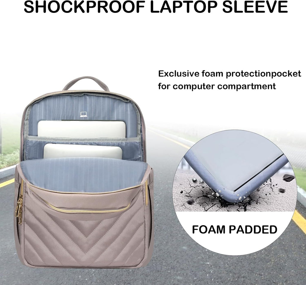 Rucsac căptușit pentru laptop de 15.6 inch, pentru femei — rezistent la apă, cu port USB