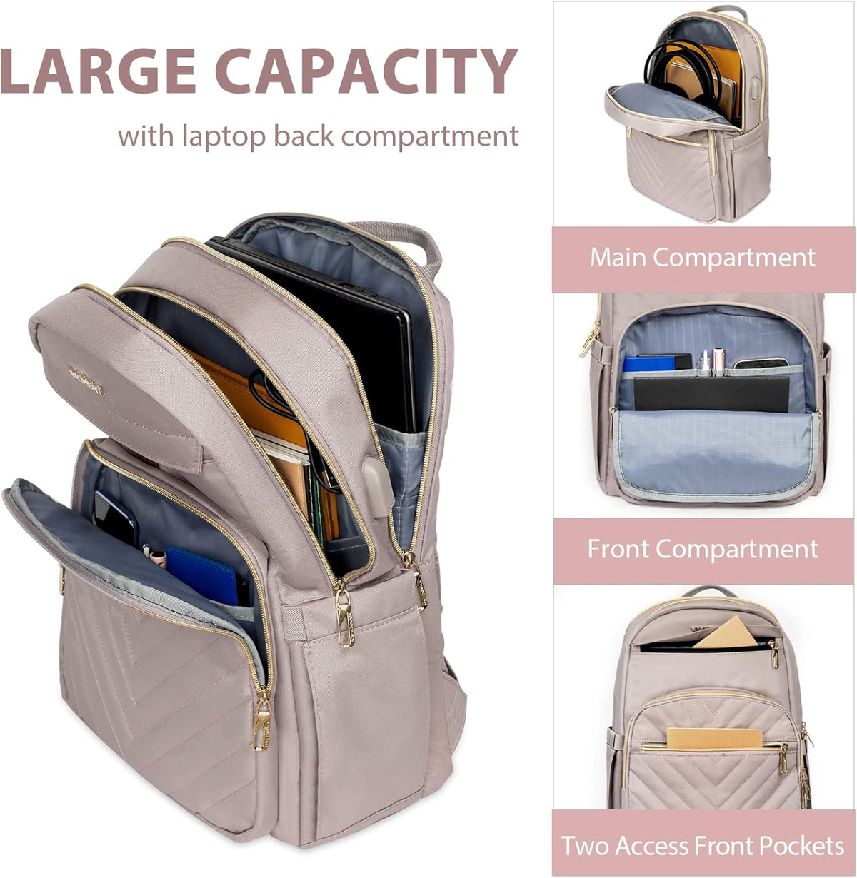 Rucsac căptușit pentru laptop de 15.6 inch, pentru femei — rezistent la apă, cu port USB
