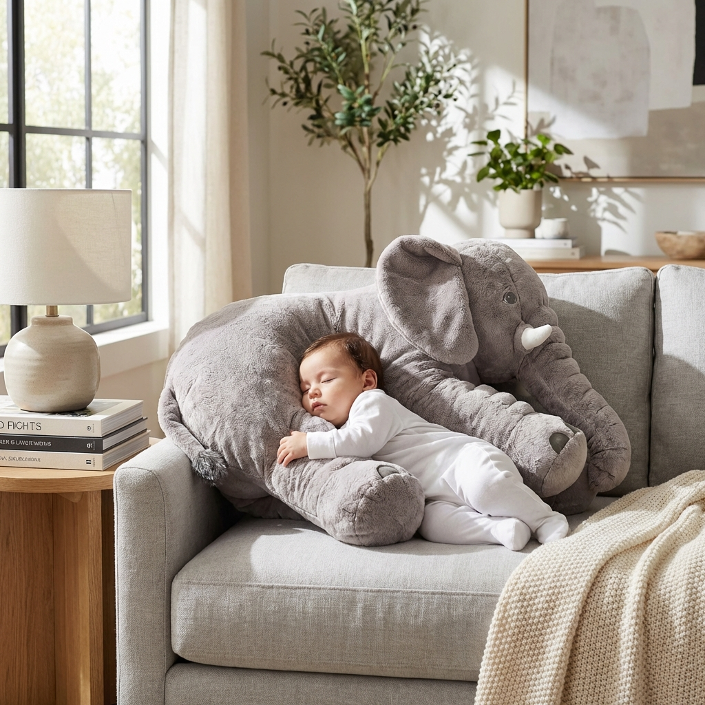 Large Plush Elephant Cushion Toy for Babies and Toddlers