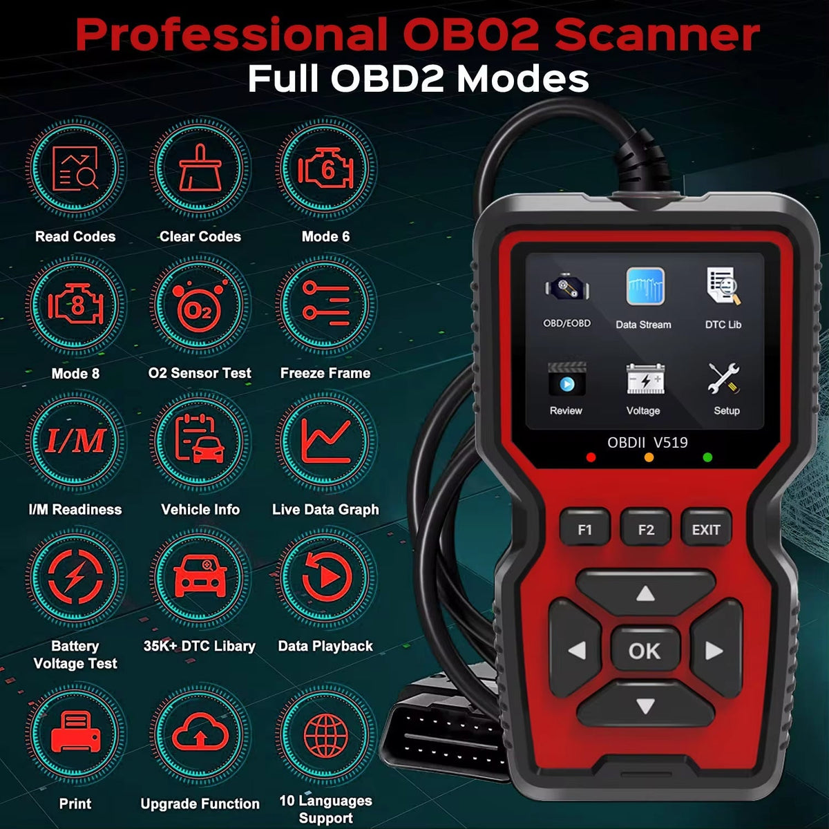 OBD2-diagnosescanner — kleurendisplay van 2.8 inch, meer dan 35,000 codes