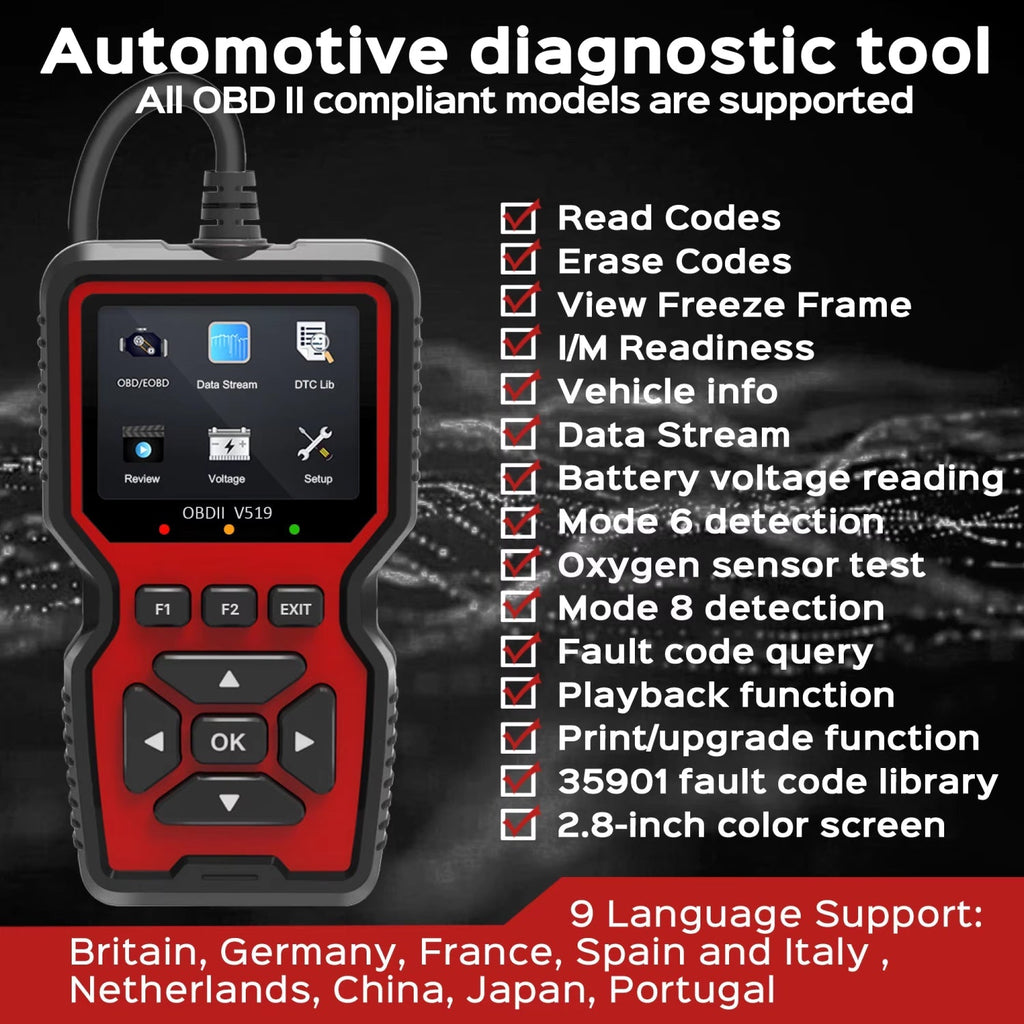 OBD2-diagnosescanner — kleurendisplay van 2.8 inch, meer dan 35,000 codes