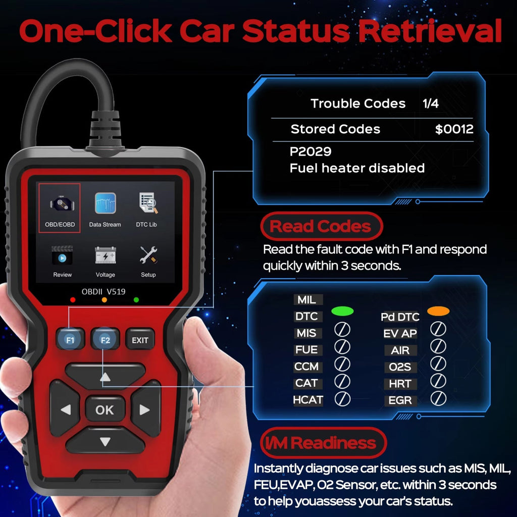 OBD2-diagnosescanner — kleurendisplay van 2.8 inch, meer dan 35,000 codes
