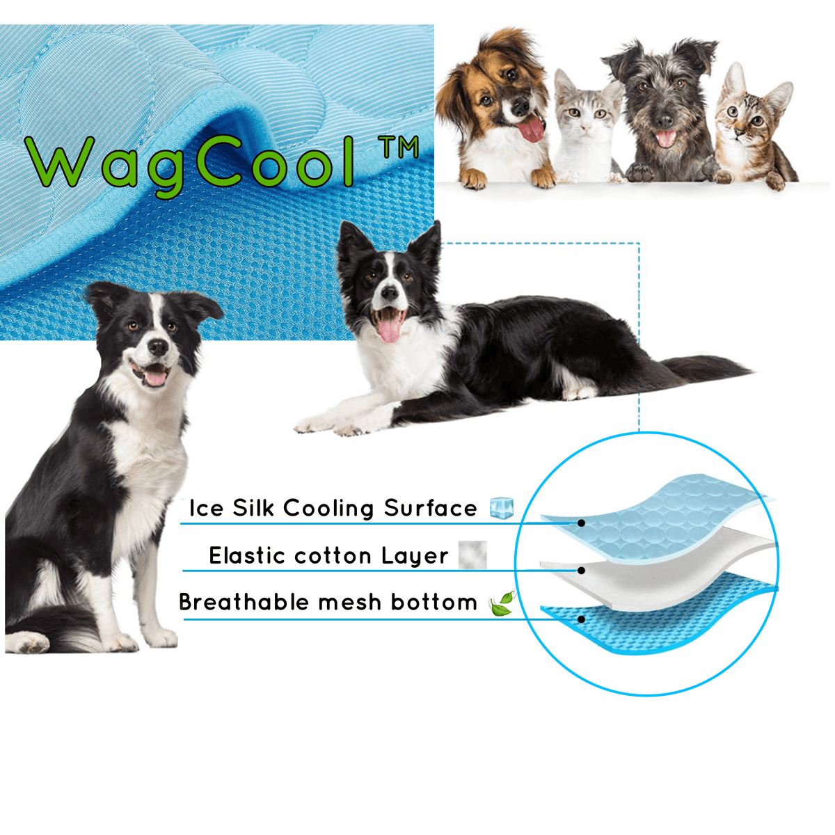 Tappetino rinfrescante in gel di seta ghiacciata ad attivazione automatica per cani e gatti, lavabile