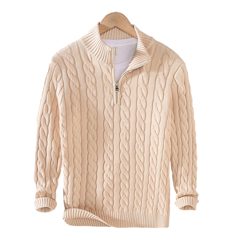Pull homme texturé en maille à demi-zip avec col côtelé