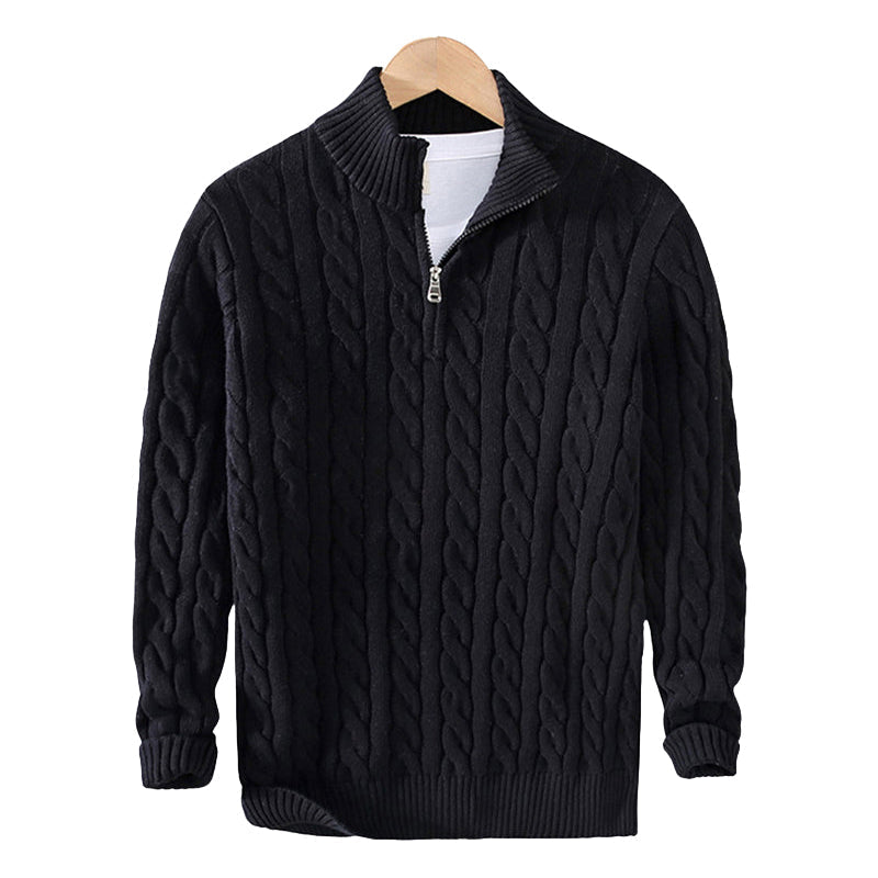 Pull homme texturé en maille à demi-zip avec col côtelé
