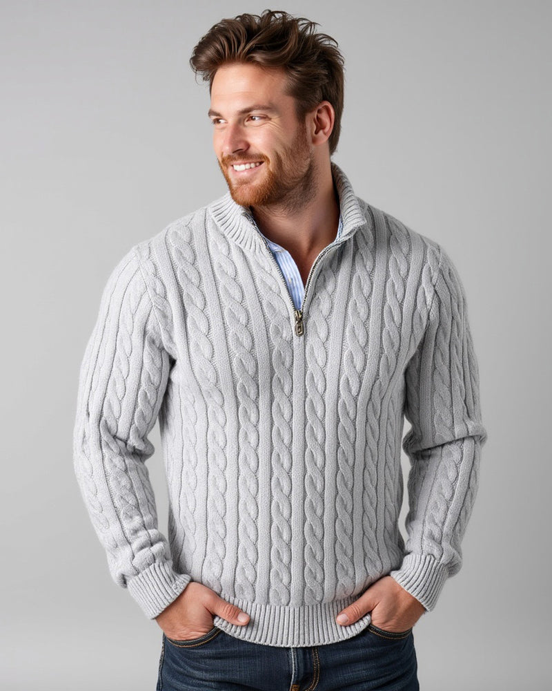 Pull homme texturé en maille à demi-zip avec col côtelé
