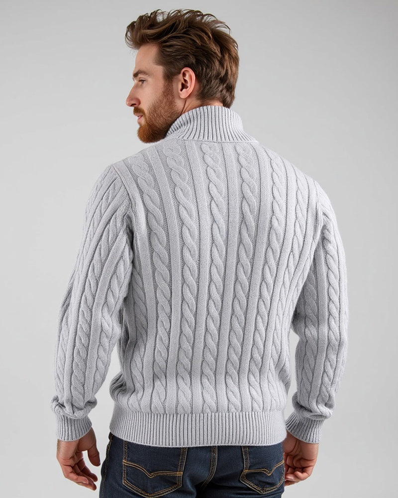 Pull homme texturé en maille à demi-zip avec col côtelé