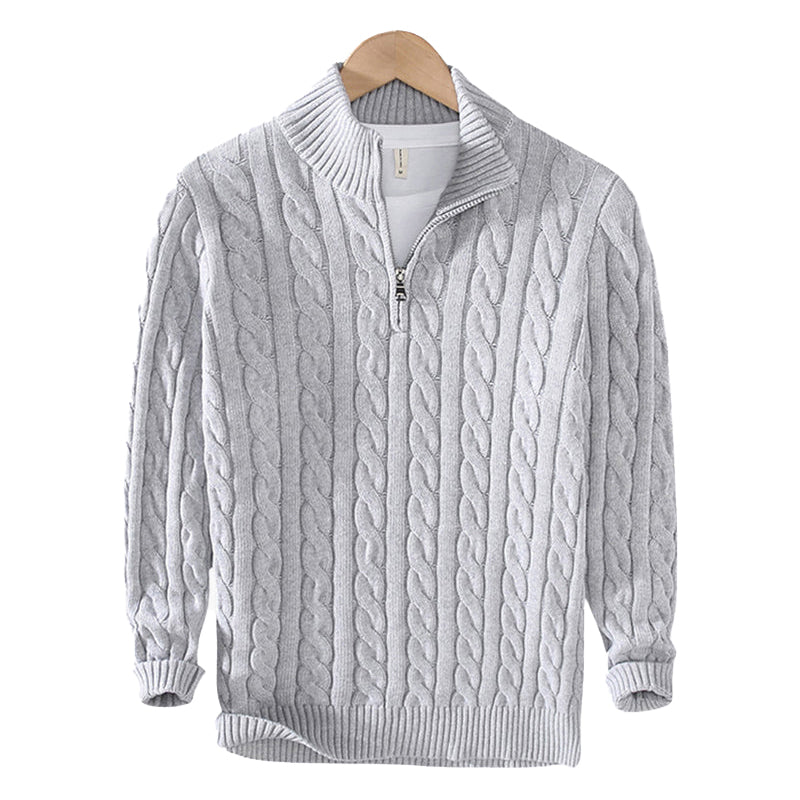 Pull homme texturé en maille à demi-zip avec col côtelé