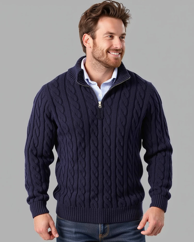 Pull homme texturé en maille à demi-zip avec col côtelé