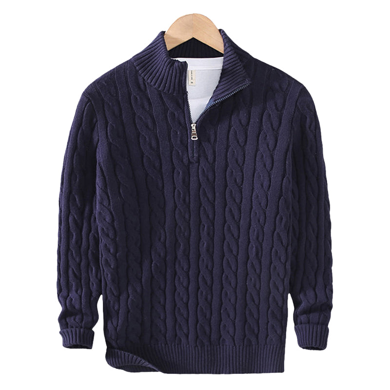 Pull homme texturé en maille à demi-zip avec col côtelé