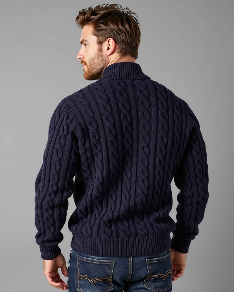 Pull homme texturé en maille à demi-zip avec col côtelé