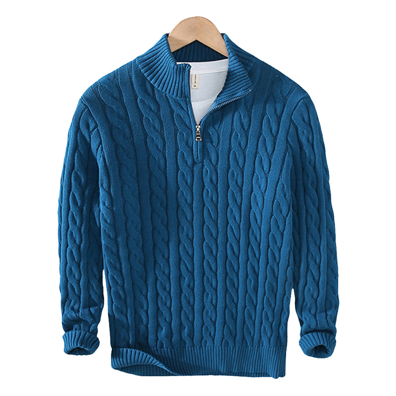 Pull homme texturé en maille à demi-zip avec col côtelé