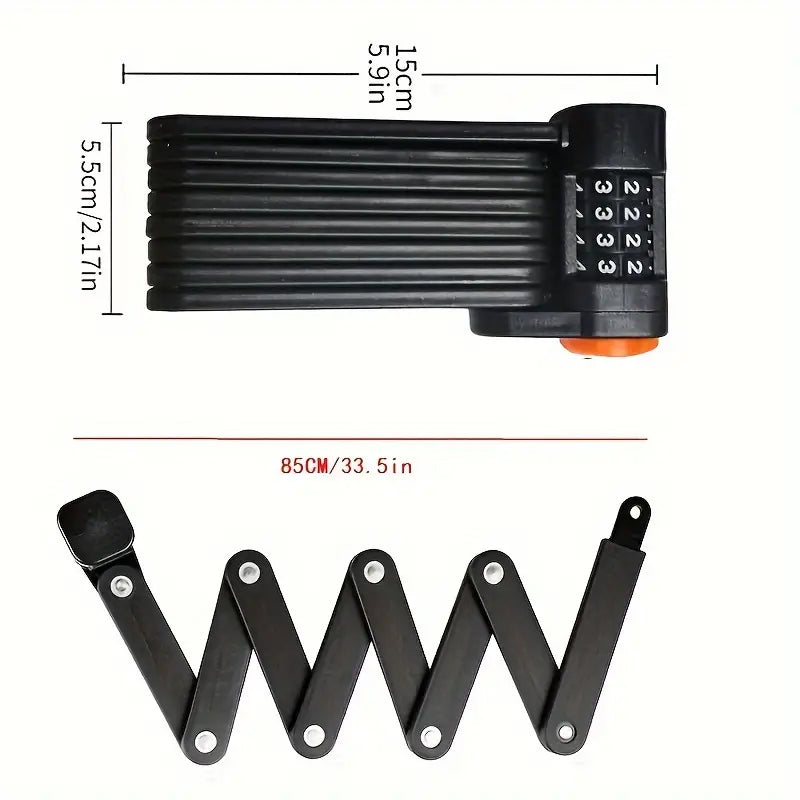 4-Digit Combo Folding Bike Lock — Heavy-Duty Steel Chain Security