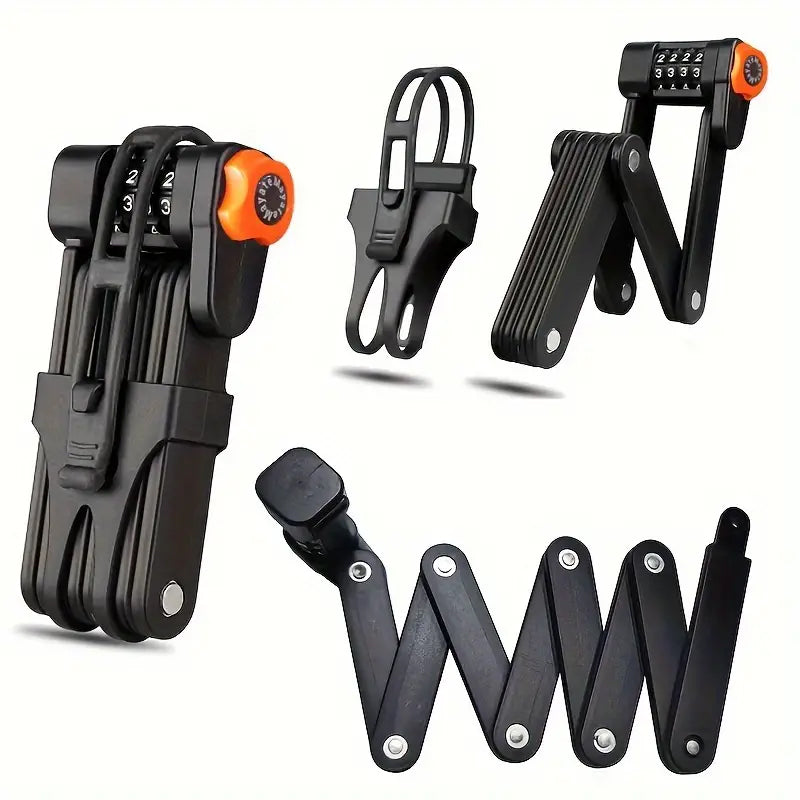 4-Digit Combo Folding Bike Lock — Heavy-Duty Steel Chain Security