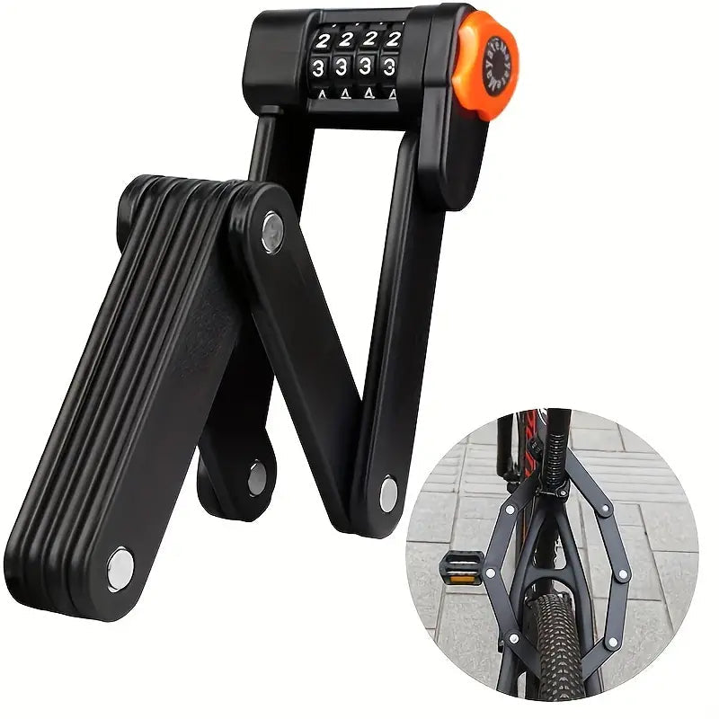 4-Digit Combo Folding Bike Lock — Heavy-Duty Steel Chain Security