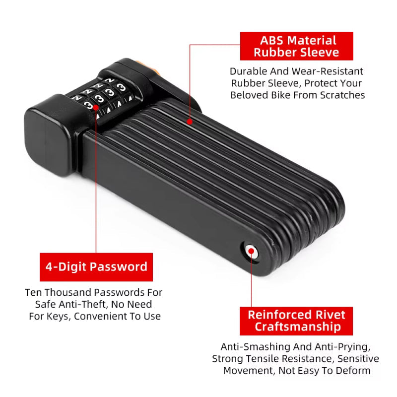 4-Digit Combo Folding Bike Lock — Heavy-Duty Steel Chain Security