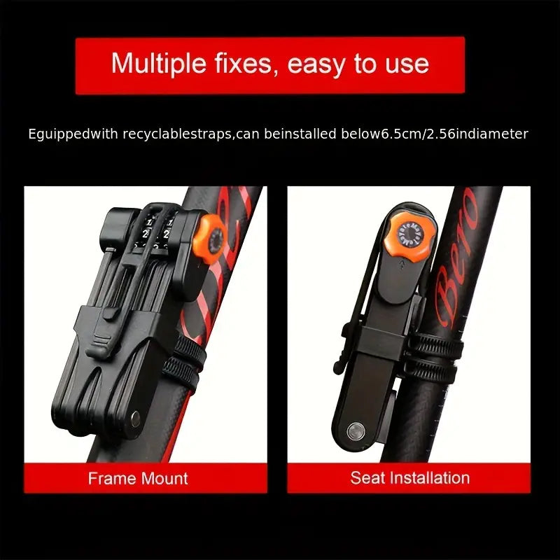 4-Digit Combo Folding Bike Lock — Heavy-Duty Steel Chain Security