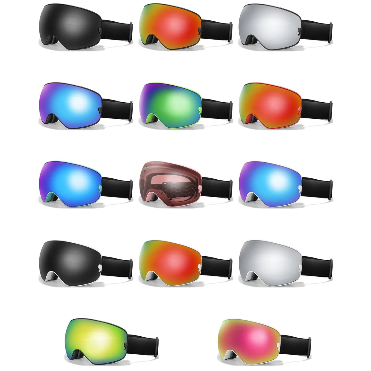 Maschera da sci e snowboard antiappannamento — UV400, OTG, leggera, 4 oz