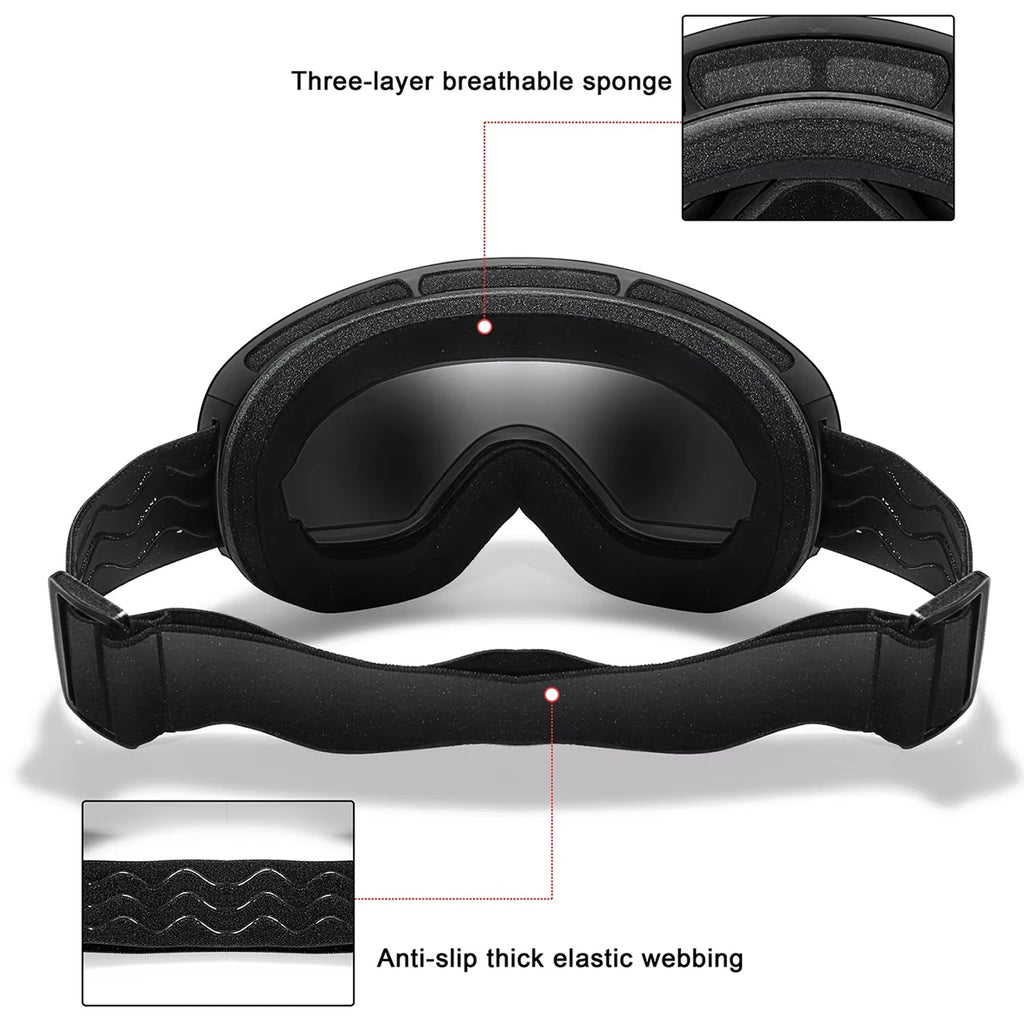 Maschera da sci e snowboard antiappannamento — UV400, OTG, leggera, 4 oz