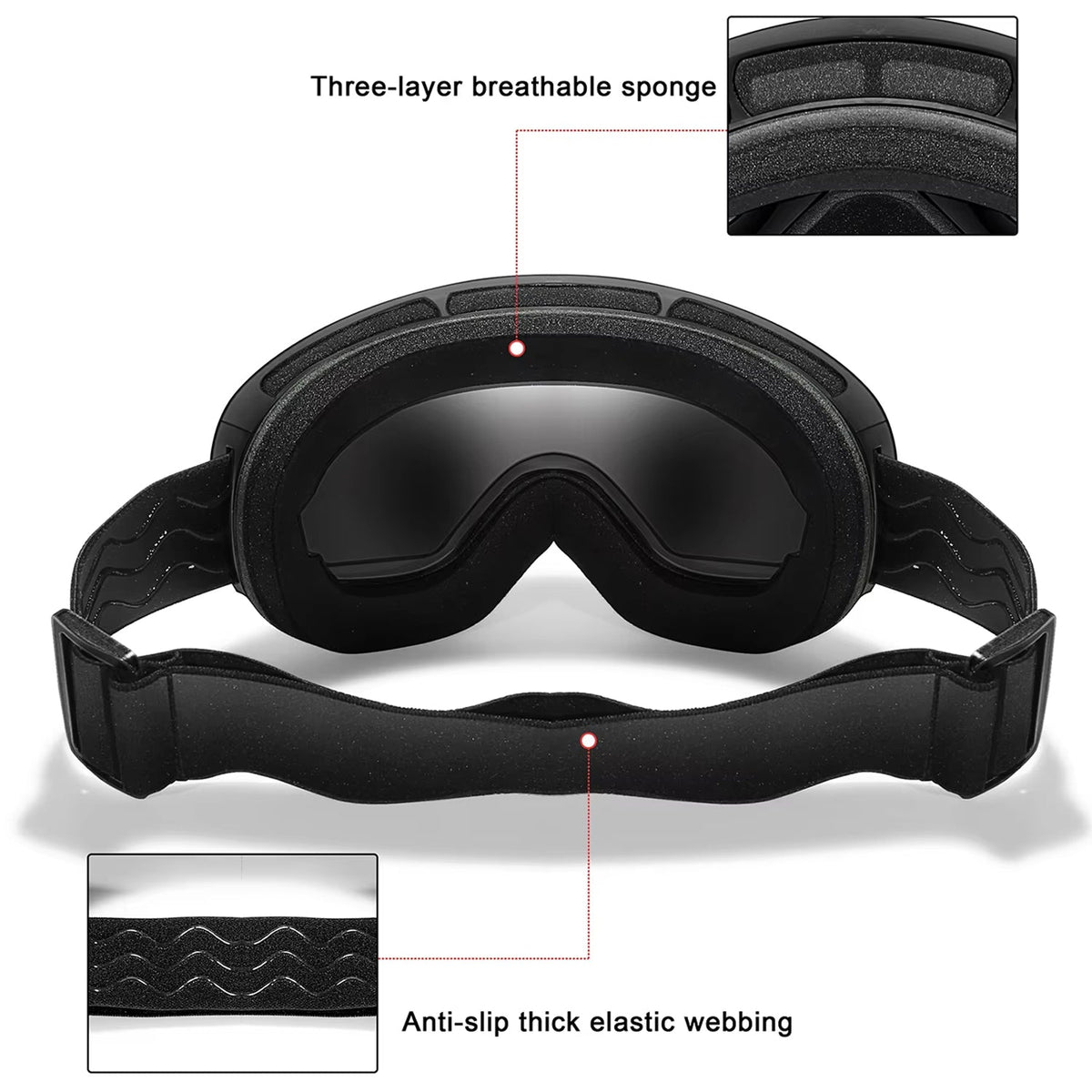 Maschera da sci e snowboard antiappannamento — UV400, OTG, leggera, 4 oz