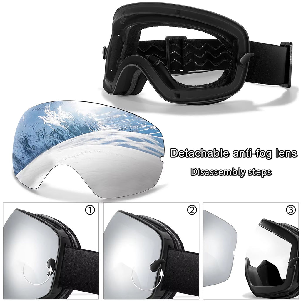 Maschera da sci e snowboard antiappannamento — UV400, OTG, leggera, 4 oz